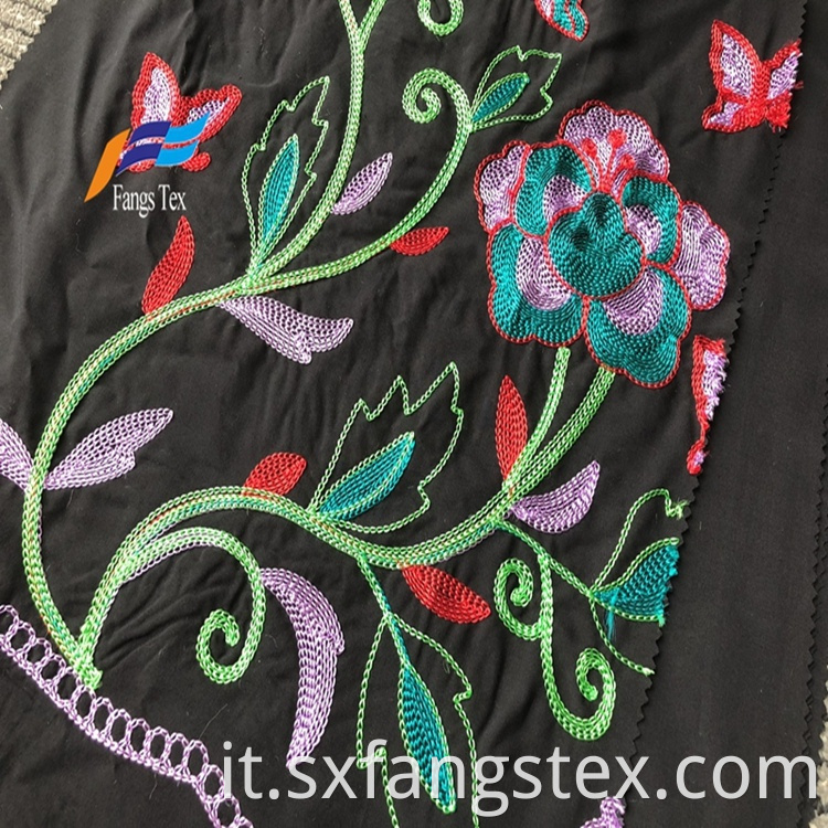 Formal Black 100 Polyester Wool Peach Embroidery Fabric